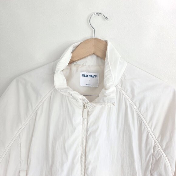 Old Navy White Puffer Oversized Crop Jacket Running Workout Lightweight Coat - Picture 5 of 11